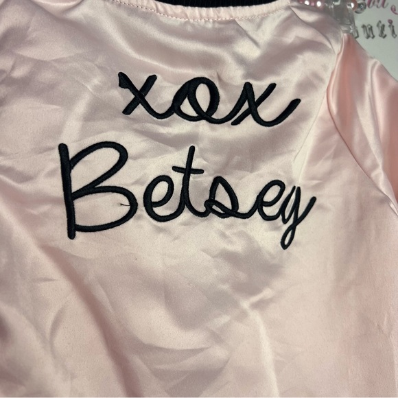 Betsey Johnson bomber jacket coat kids shiny satiny silky fabric pink embroider - Picture 5 of 12